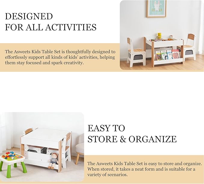 Asweets Kids Table and Chair Set, 4 in 1 Toddler Desk - Image 2