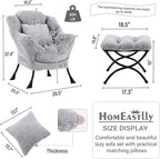Lazy Chair with Ottoman, Large White Gray Lounge Accent Chair with Ottoman and - Image 3