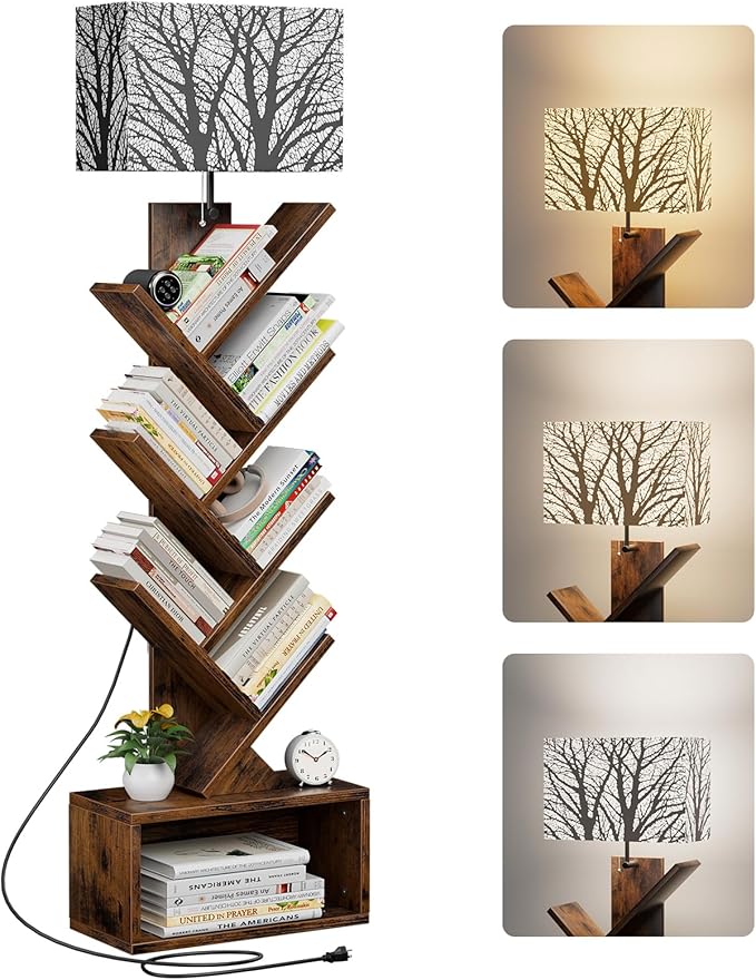 Evermagin Tree Bookshelf with Light, 6 Tier Small Bookcase, Narrow Floor by Evermagin
