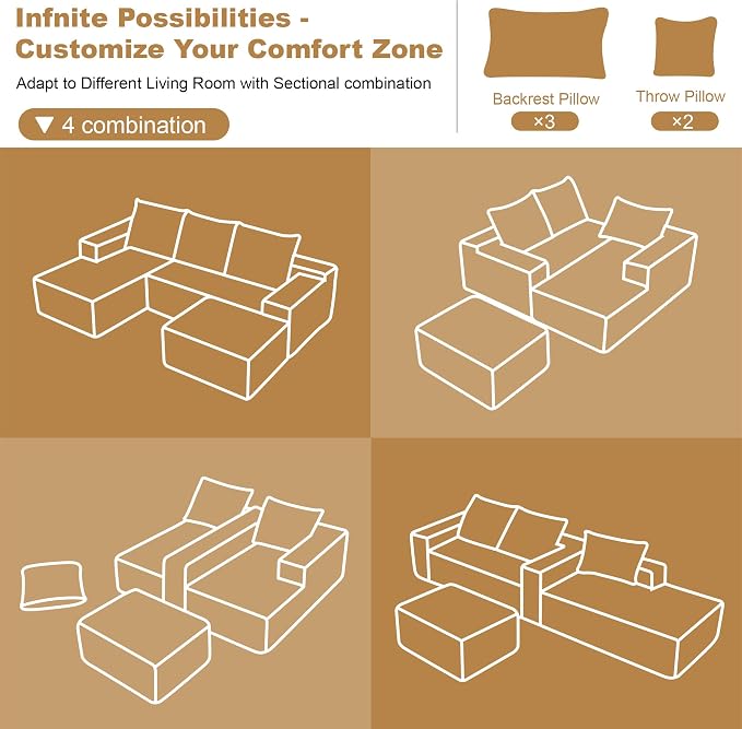 108" Sectional Couches for Living Room Cloud Couch Sofa - Image 7