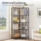 HOOBRO Corner Bookshelf, 5-Tier L-Shaped Bookcase, Industrial Open Display - Image 3
