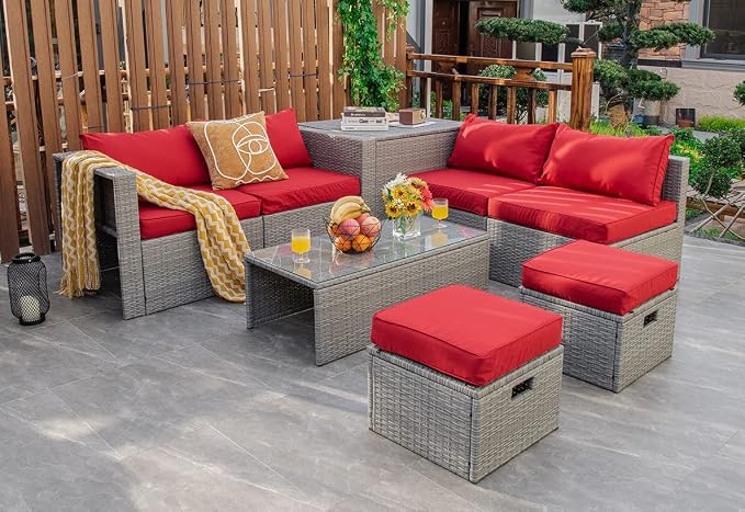 Tangkula 8 Piece Patio Wicker Furniture Set, Patiojoy Space Saving Outdoor PE - Image 3