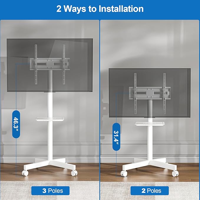 Mobile TV Stand for 23-65 Inch LCD LED Flat/Curved Panel Screen TVs, Height - Image 4