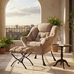 Tiita Lazy Chair with Ottoman, Khaki Modern Large Accent Chair, Comfy Leisure - Image 3