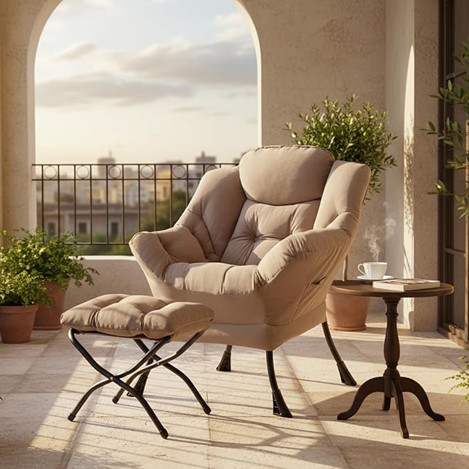 Tiita Lazy Chair with Ottoman, Khaki Modern Large Accent Chair, Comfy Leisure - Image 3