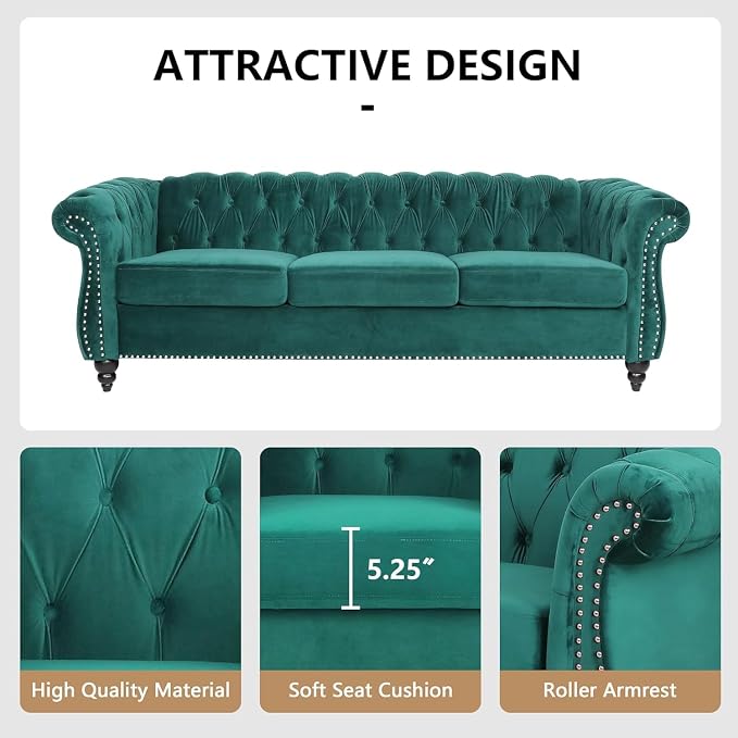 Mid-Century 2 Seater Sofa, Velvet Loveseat - Image 5