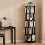 Muwuele Solid Wood Rotating Bookshelf on Wheels, 5 Tier, Round Revolving - Image 9