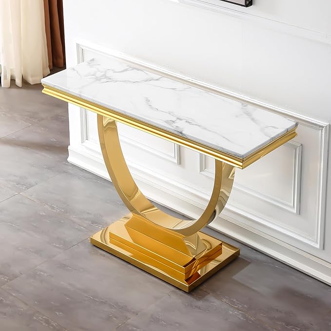 Henf 47" Marble Console Table Modern White Faux Marble Entryway Table - Image 8