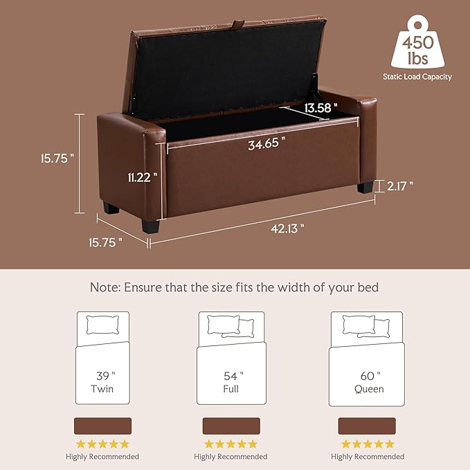 GRAINELL Storage Ottoman Bench, Upholstered Tufted Bedroom Bench - Image 2