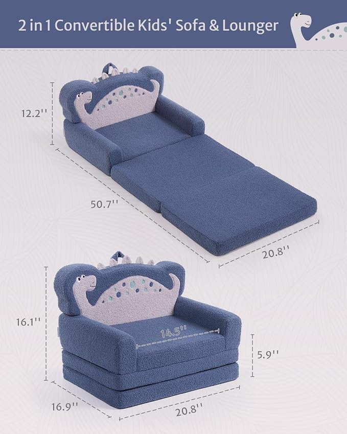Blissful Diary Kids Couch, 2-in-1 Soft Toddler Couch Fold Out, Toddler Chair - Image 3