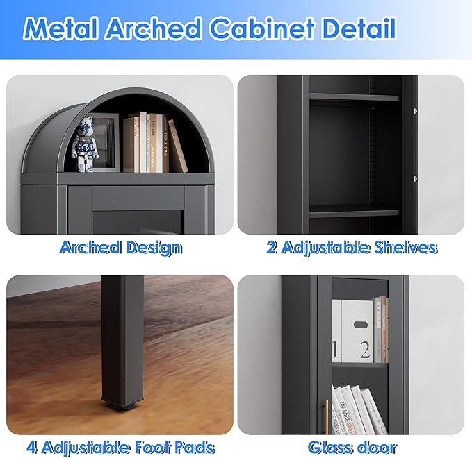 METAN Tall Metal Arched Display Cabinet - Image 4