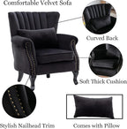Mid-Century Modern Accent Chair Velvet Armchair Tufted Wingback Santa Club - Image 6