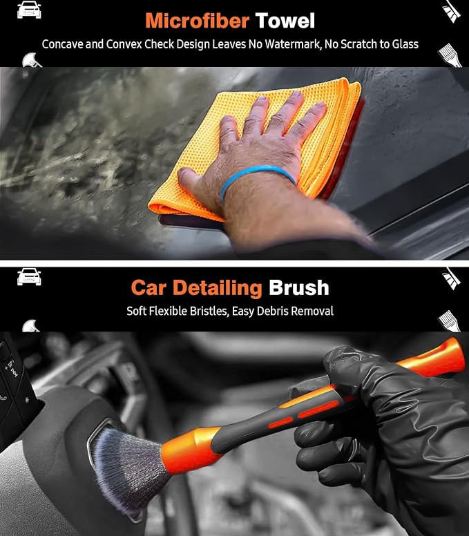 YeewayVeh 7PCS Car Interior Detailing Kit, Horse Hair Leather Brush - Image 5