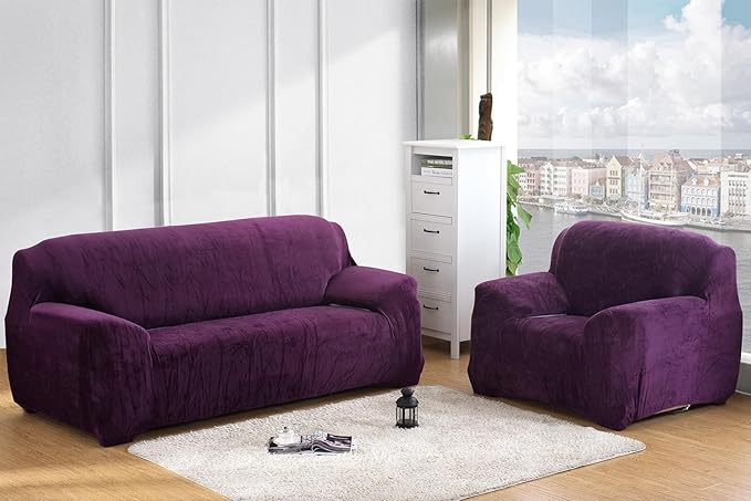 vctops 1-Piece Velvet Plush Stretch Sofa Slipcover - Image 2