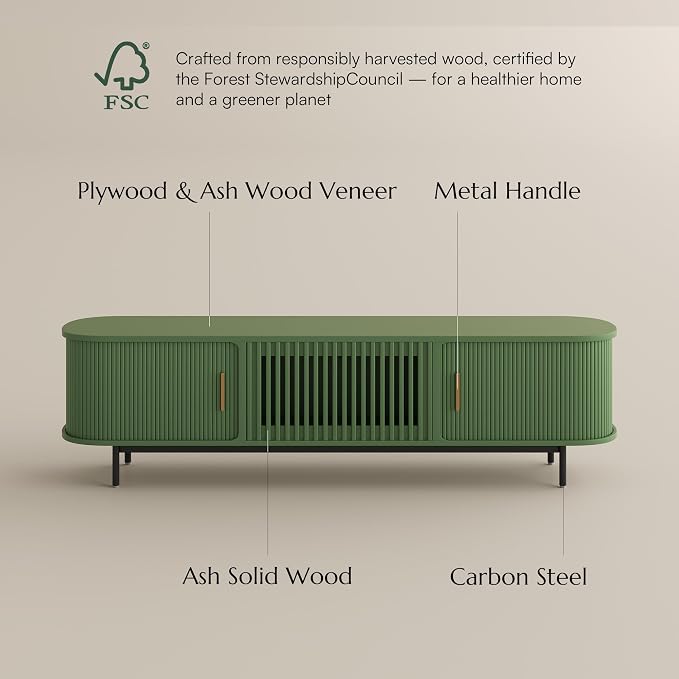 POVISON Fully-Assembled Modern Green TV Stand - Image 7