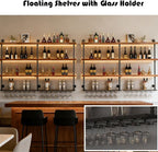 Wall Mounted Wine Rack with LED Lights, 4-Tier Industrial Wood Floating Shelves - Image 7