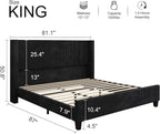 HOWE King Size Bed Frame with 50.8" Tall Wingback Headboard, Modern Corduroy - Image 2