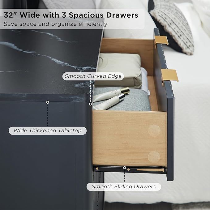 T4TREAM Fluted 3 Drawers Nightstand Set of 2, Oversized Extra Large Modern Side - Image 4