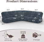 Yolsali Manual Reclining Sectional Sofa Set, 7 Seats Soft Fabric Recliner - Image 2