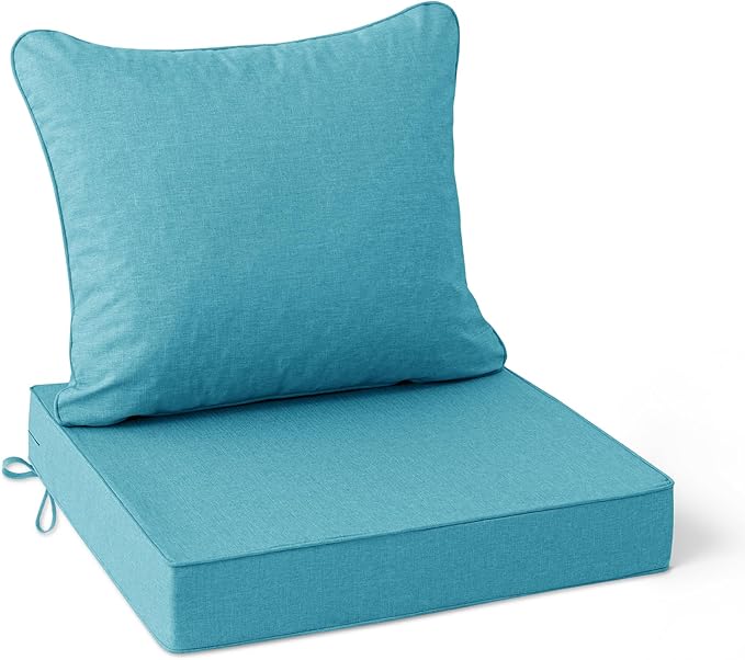 Summsun Faux Linen Outdoor Chair Cushions, Water Resistant Backrest and Deep by SUMMSUN