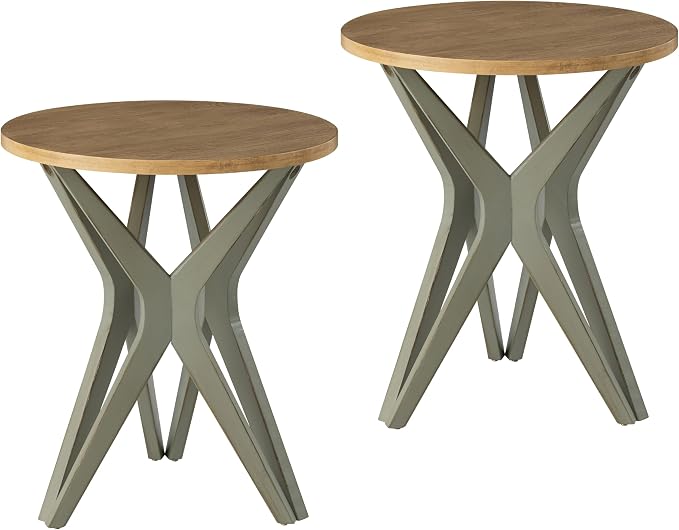 Pedestal Farmhouse End Table Set of 2, Distressed Top by LONYKE