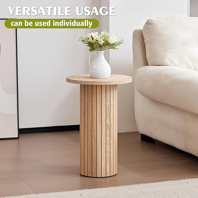 Round Side Tables Set of 3, Circle Modern Fluted Nesting Coffee Table, Accent - Image 5
