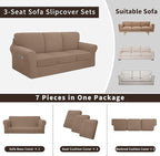 Easy-Going 7 Pieces Stretch Couch Cover Washable Sofa Cover Set - Image 3