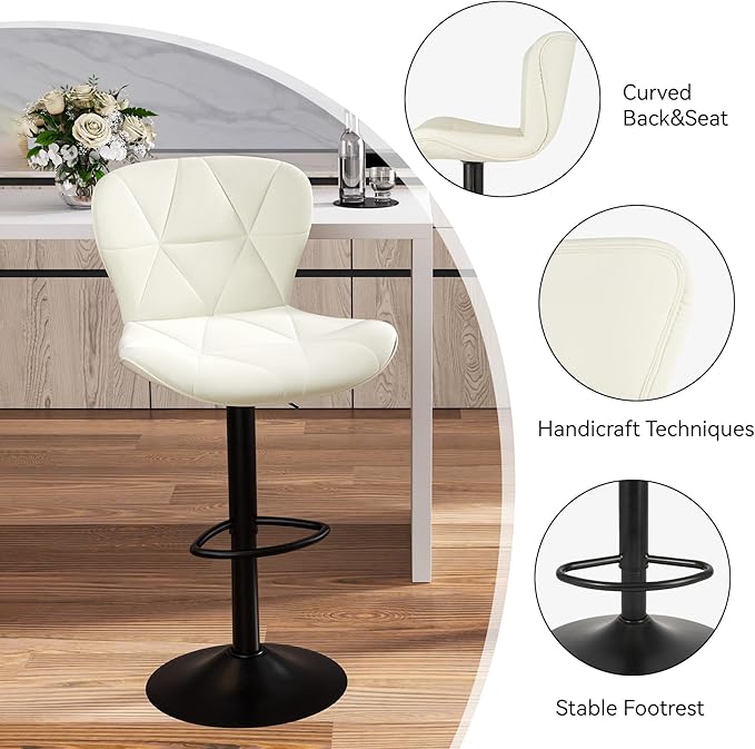 Nalupatio Modern Bar Stools Set of 2, Adjustable Faux Leather Upholstered - Image 4