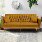 70” Velvet Futon Sofa Bed with 2 Pillows and Adjustable Armrests, Convertible - Image 2