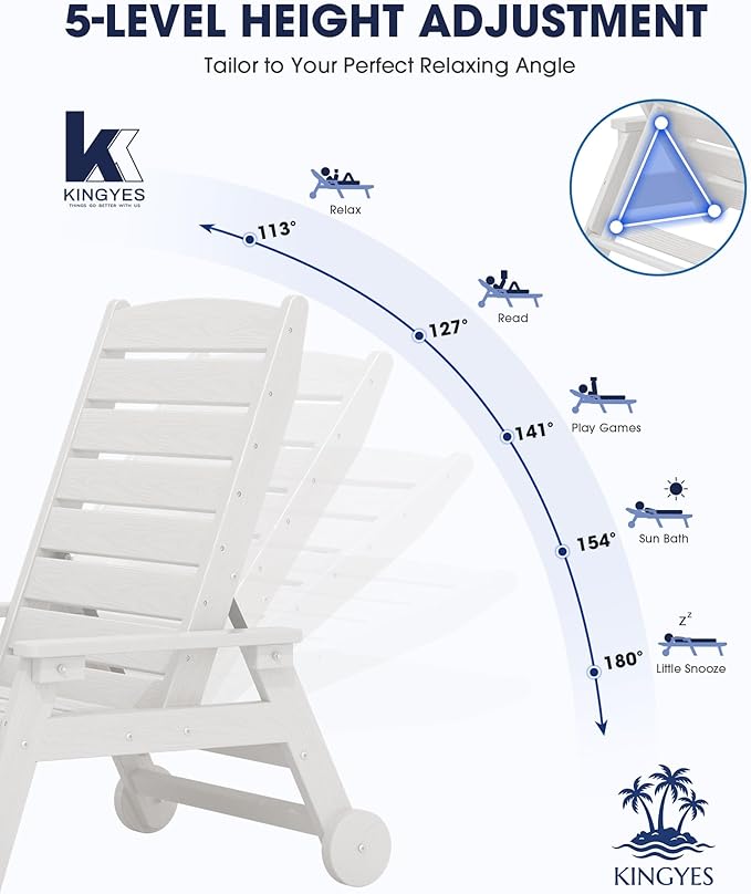 KINGYES HDPE Lounge Chair Outdoor Set of 4, Patio Chaise Lounge Recliner - Image 3