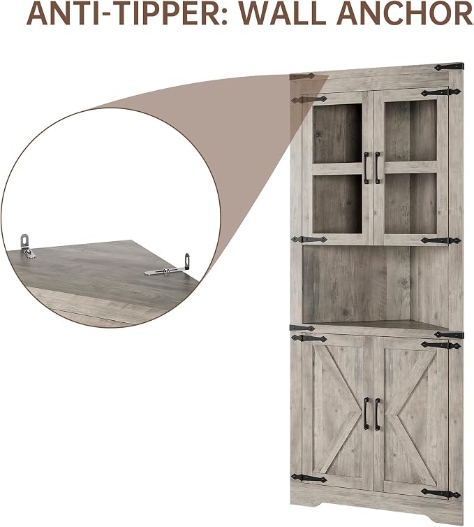 GarveeHome Tall Corner Cabinet, Farmhouse Corner Storage Cabinet - Image 8