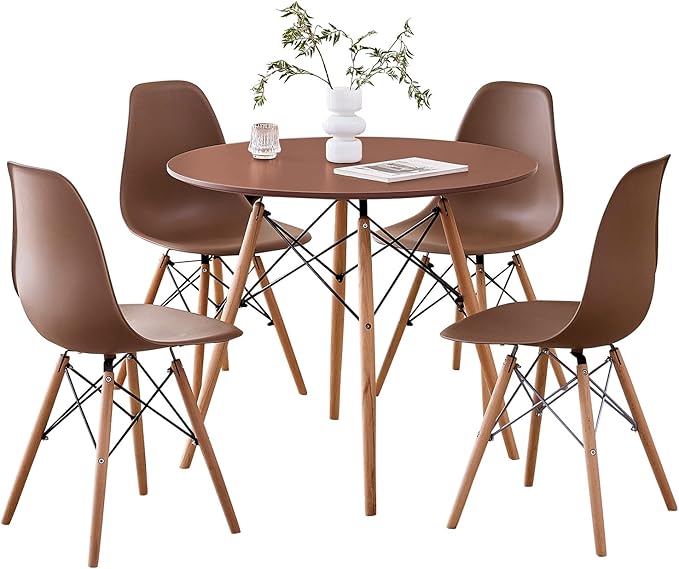 5-Piece Round Dining Table Set, Small 35.5" Kitchen Table Chairs Set of 4 Space by LECAFURHL