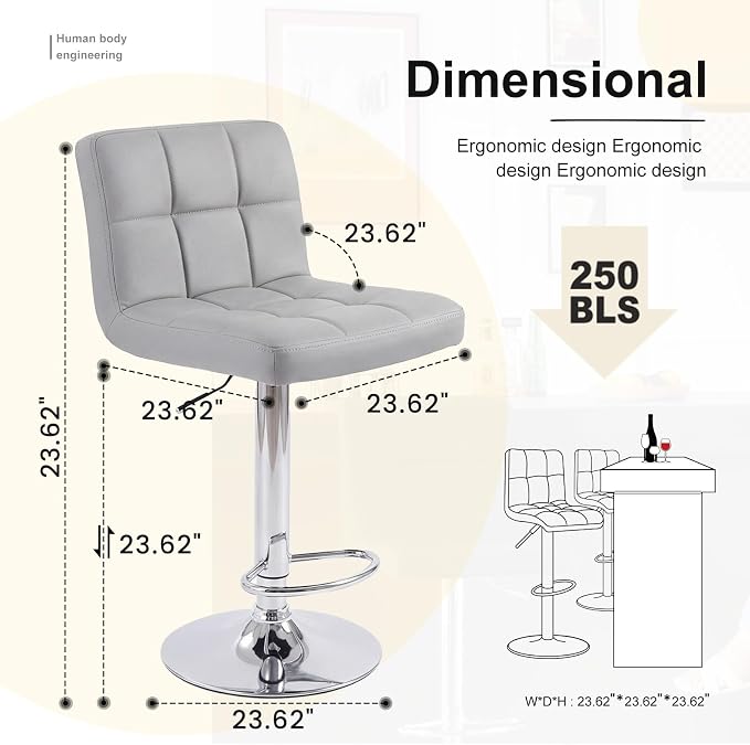DUMOS Bar Stools Set of 2, 24 inch Counter Height Bar Stools, Upholstered - Image 2