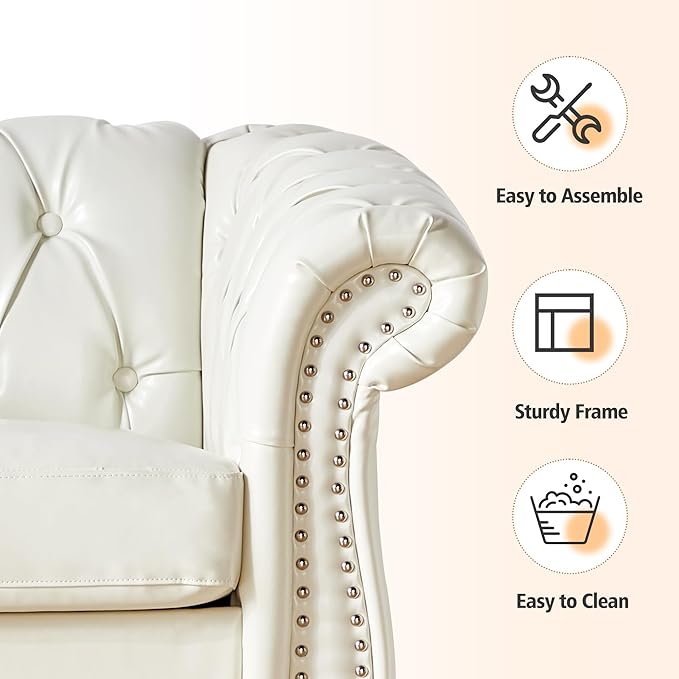 ORRD 2 Piece Living Room Set, Chesterfield Faux Leather Sofa Loveseat Couch - Image 6