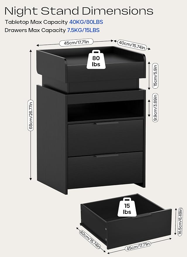 Turosur Nightstands Set of 2, LED Night Stand - Image 2