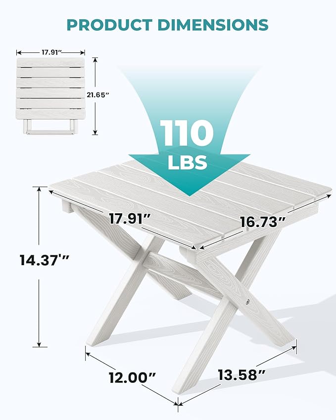 SERWALL Portable Folding Adirondack Table, HDPE Material Outdoor End Table - Image 3