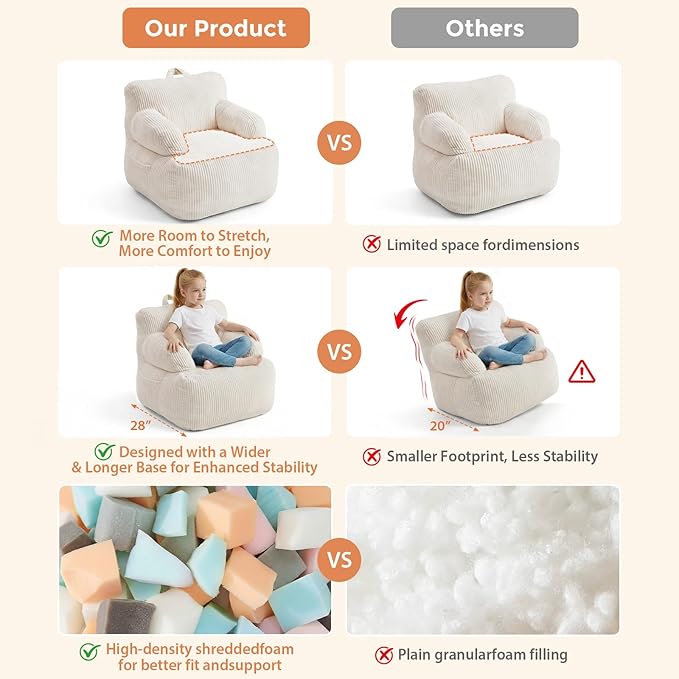 Bean Bag Chairs for Kids with Armrests, Comfy Kids Bean Bag Chair, Stuffed - Image 6