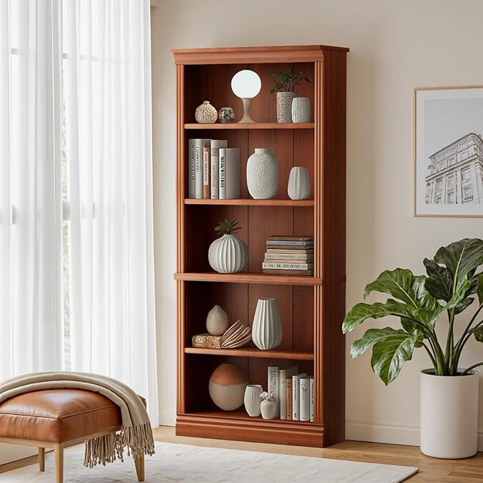 Furniwell Bookcase Bookshelves, 5-Shelf Tall Bookcase 71" Wood Open Display by WellFurnitureHomeLifeWell