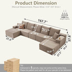 167.7" Sectional Cloud Couch for Living Room, Modular Floor Deep-Seat Sofa - Image 2