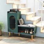 HLR Storage Bench with Glass Door&Shelf, Modern Entryway Shoe Cabinet Bench - Image 3