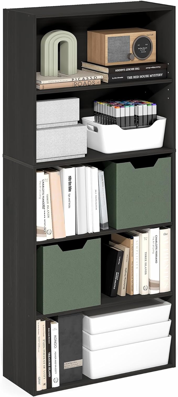 Furinno Jaya Book Shelf, 5-Tier Bookshelf, 52 Inch Tall Standing Bookcase - Image 3