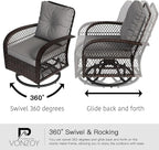 3 Pieces Patio Furniture Set, Outdoor Swivel Glider Rocker, Wicker Patio Bistro - Image 3