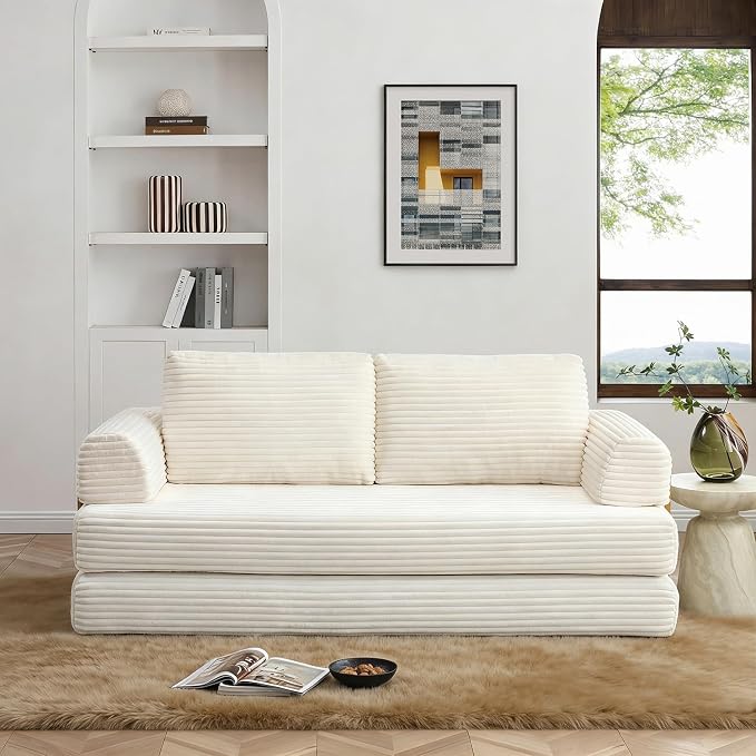 HANXIN 80 Inch Convertible Sleeper Sofa Bed, High Back Plush Corduroy Folding - Image 2