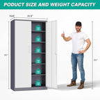 Metal Storage Cabinet with 2 Doors and 6 Shelves, Locking File Cabinet - Image 3