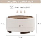 29.5 Inch Round Storage Ottoman Coffee Table, Modern Circle Coffee Table - Image 2