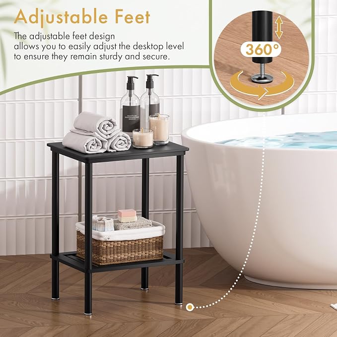2 Tier Small Side Table, Bedside Table, Narrow Entryway Table, Bamboo End Table - Image 3