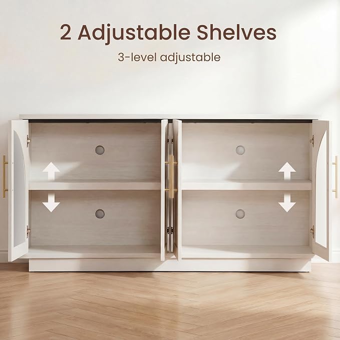 Fatmok 59" Buffet Cabinet with Glass Doors, Modern Arched Sideboard with Large - Image 5