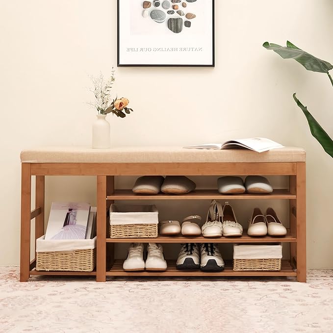 PETKABOO Shoe Rack Bench with Cushion 39.4“, Shoe Rack - Image 2