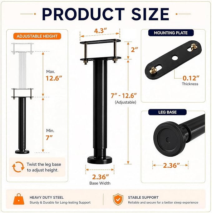 Under Bed Metal Support Legs, Adjustable Height Bed Frame Support Leg, Bed Slat - Image 2
