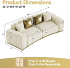 Oversized Chesterfield Sofa Set Luxury Velvet Couch Vintage Tufted Couch Beige - Image 2